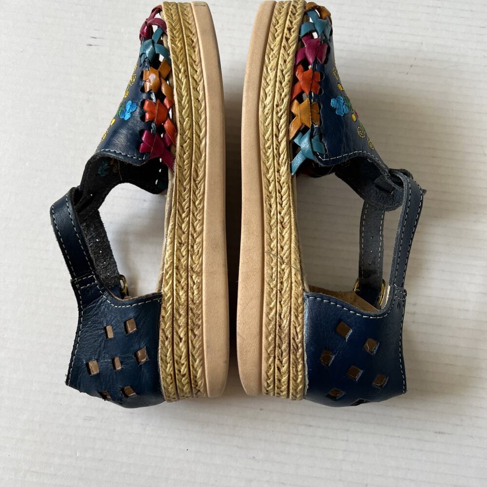 Karina Sz 4 Embroidered Flowers Boho Leather Sandal Made In Mexico/ Excellent - Picture 8 of 12
